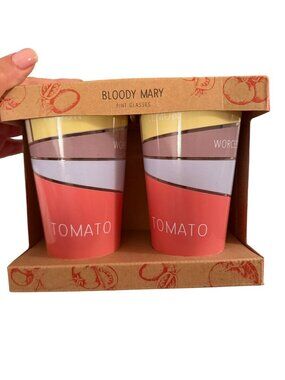Uncommon Goods Set of 4 Bloody Mary Pint Glasses Colorful Layered Recipe New